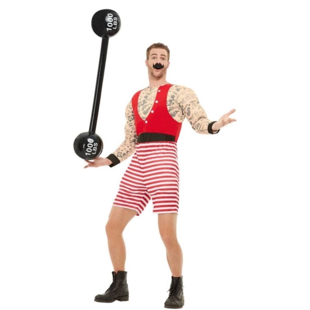 Smiffy's " Deluxe Strong Man "  Costume Short Jumpsuit & Moustache Large